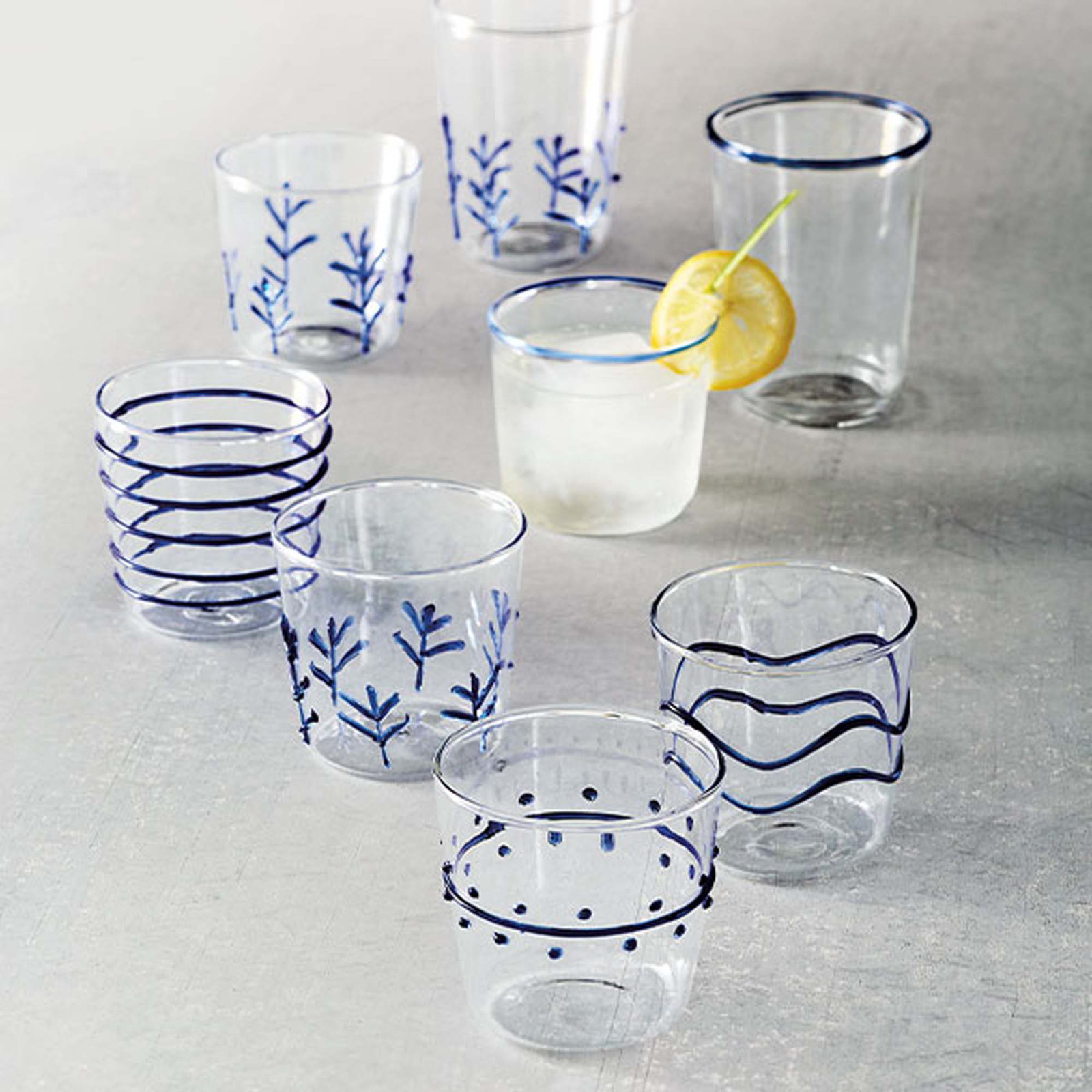  Applique Suite of Double Old Fashion 4 Piece Assorted Glassware Set, Blue