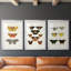 Papillons rétro IV - impression encadrée de qualité supérieure sur mesure mat - 3 pièces-1861978055-1861978058