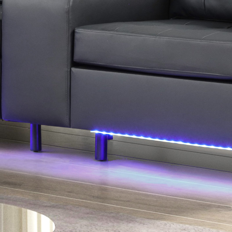 L 85 po avec lumières à DEL, chargeurs, console de rangement, porte-gobelets et charmants coussins