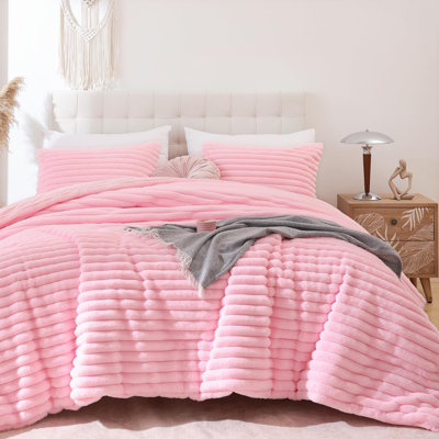 Fluffy Comforter Set 3 Pieces- All Seasons Heavy Faux Fur Comforter With Two Pillowcases
