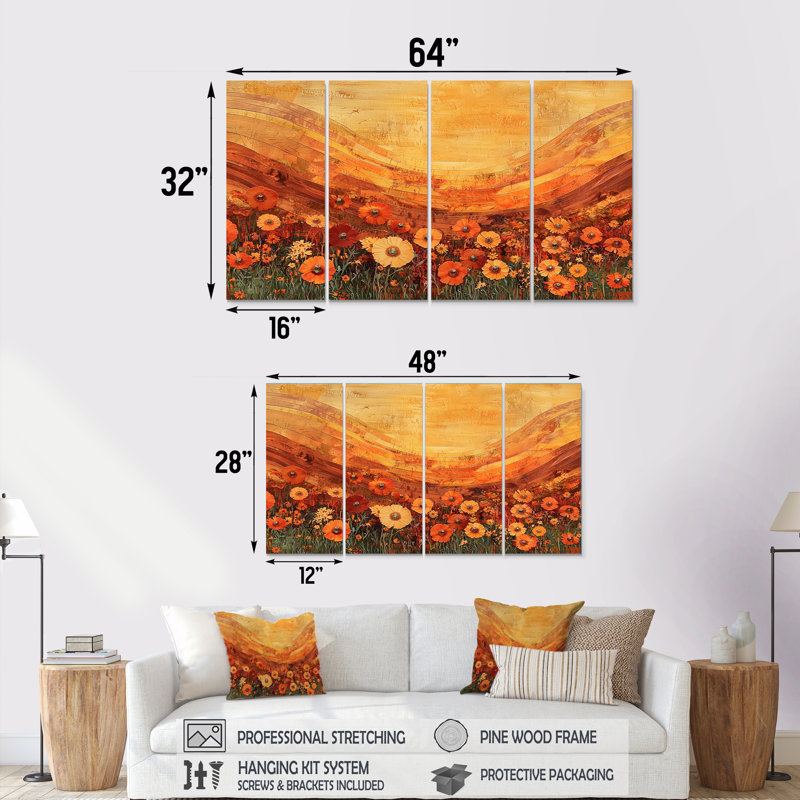 Becher - Wildflowers Wall Art - Art mural traditionnel sur toile, 4 pièces, H 28 po x l 48 po
