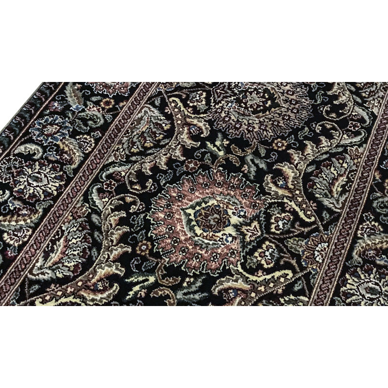 Wool Oriental Area Rug in Black, Runner 2'6" x 12'
