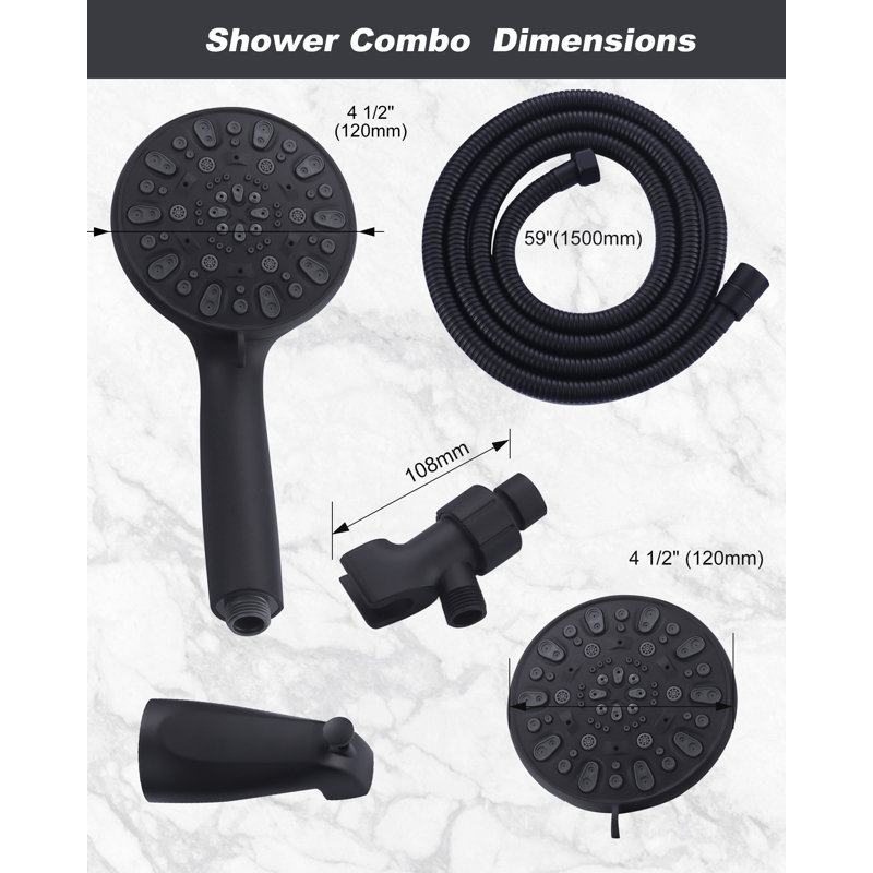 Ensemble de robinet de baignoire et de douche à poignée simple à 7 jets avec valve brute d'équilibrage de pression en laiton incluse