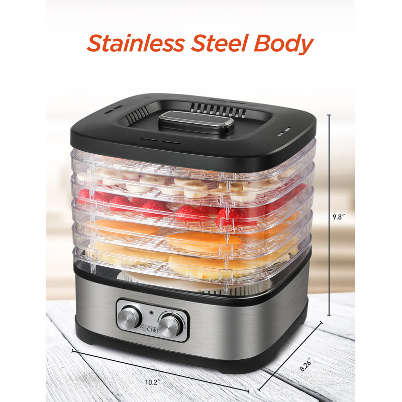 CHK Series COMMERCIAL CHEF Food Dehydrator with 5 Adjustable Height Trays, Stainless Steel