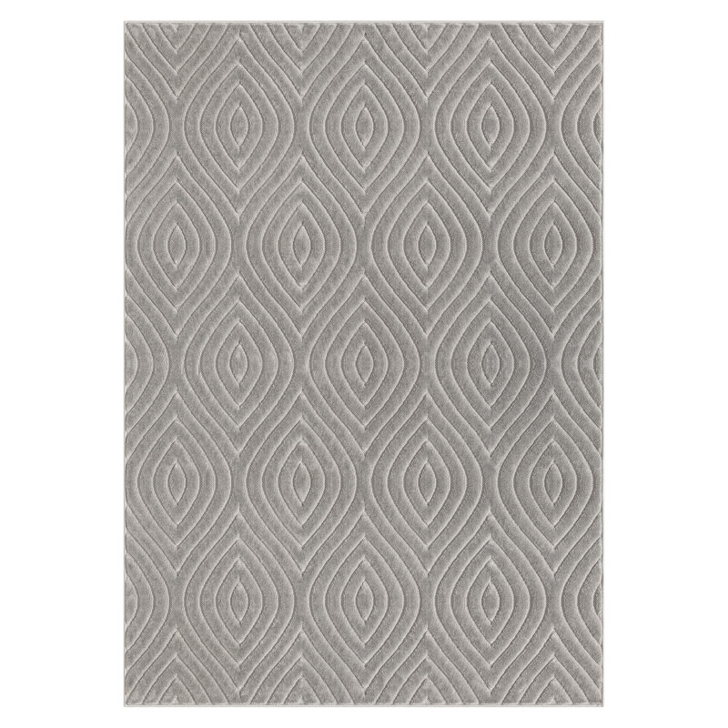 Kaile Performance Transitional Modern Geometric Ogee Gray Indoor/Outdoor Rug, Rectangle 7'10" x 9'10"