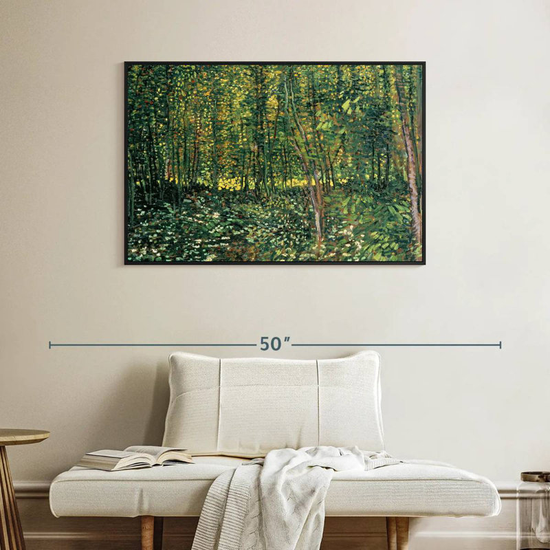 Arbres et sous-bois, 40 po x 27 po, Cadre flottant noir