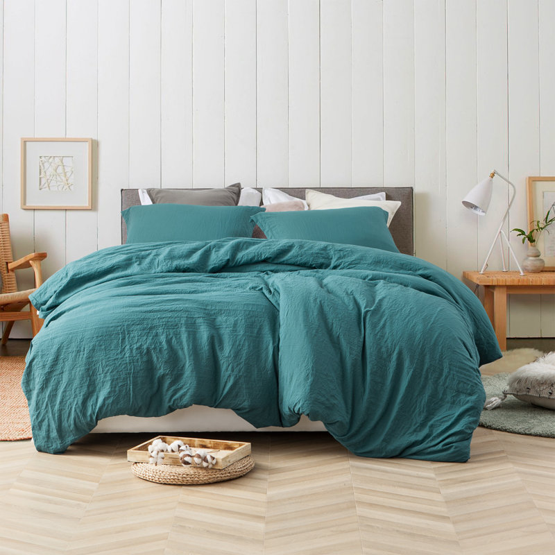  Ensemble de housse de couette surdimensionné en microfibre prélavée gonflant Natural, Sarcelle profondeurs de l’océan