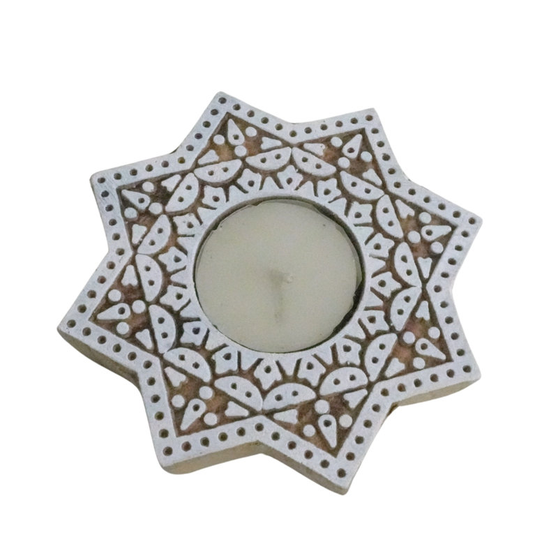  Decorative Wooden Candle Holder Handmade Rustic Block with Warm Wood Stain-(Pack Of-4), 4