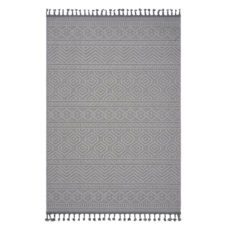 Tapis intérieur / extérieur blanc / géométrique 8X10 Guros Collection, Rectangulaire 8 pi x 10 pi