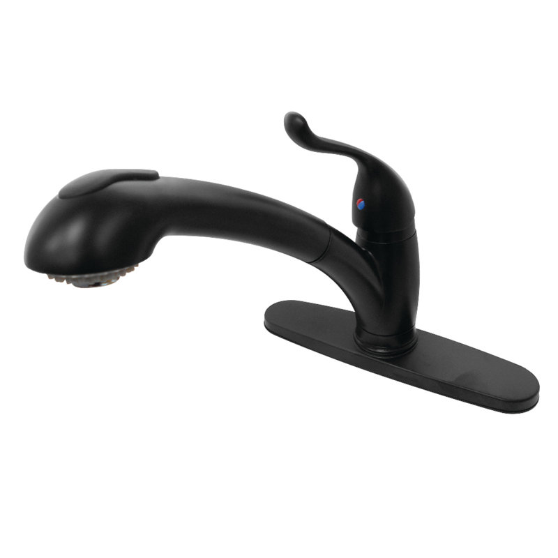 Kingston Brass Yosemite Single-Handle 1-or-3 Hole Deck Mount Pull-Out Sprayer Kitchen Faucet, Matte Black
