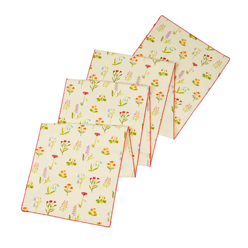 Spring Palette Block Print Cotton Table Runner, Multi/Beige
