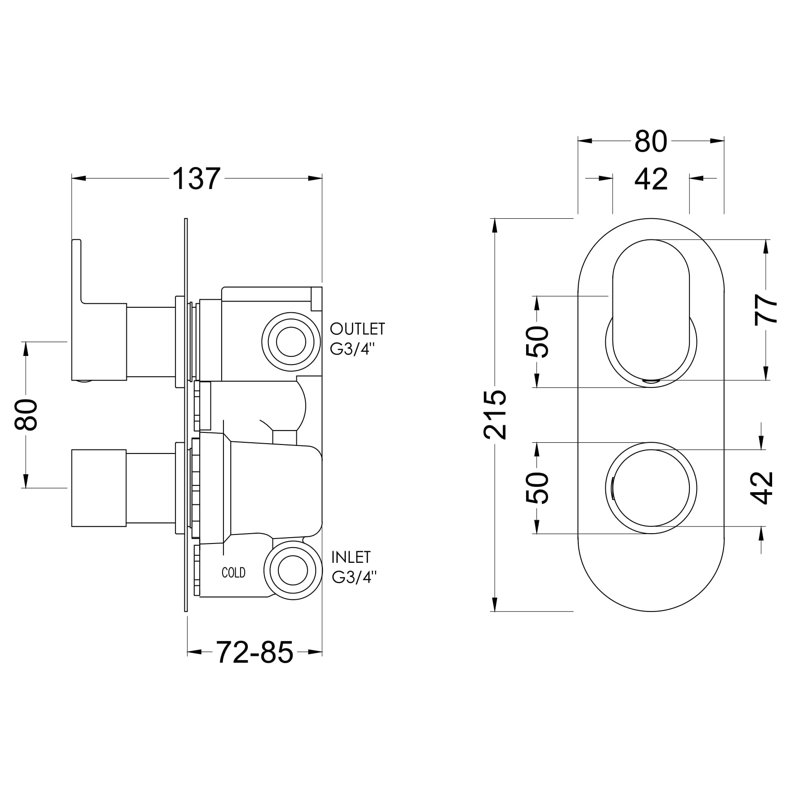 Reign Double Concealed Thermostatic/Diverter Shower Valve