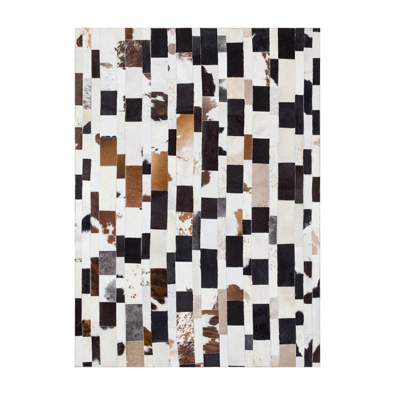 Brick Pattern Patchwork Cowhide Carpet_5 X 7.5 Ft, Rectangle 5' x 7'6"