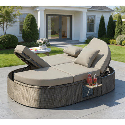 Carrboro Light Gray PE Rattan Outdoor Daybed With Dual Adjustable Backrests & Side Trays