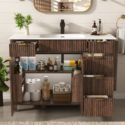 Meuble-lavabo cannelé de 122 cm avec lavabo et robinet
