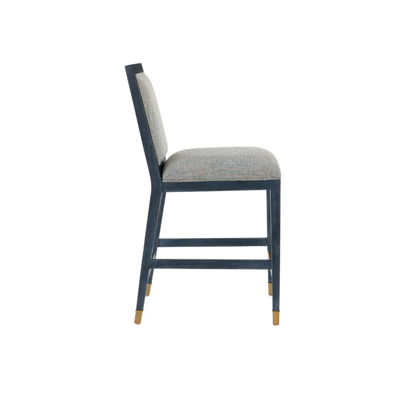 Santos Bar Stool, Barrett Dusk, Counter Stool (26" Seat Height), Gray/Vintage Navy/Satin Brass