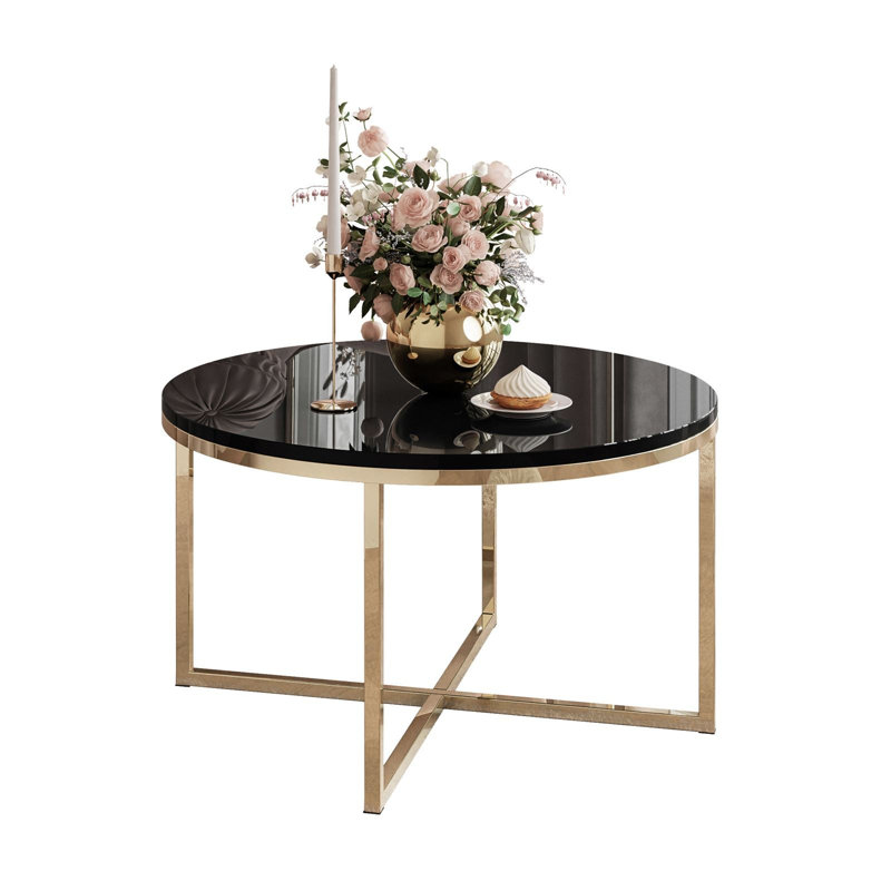 Elona Cross Legs Coffee Table, Black High Gloss, Gold
