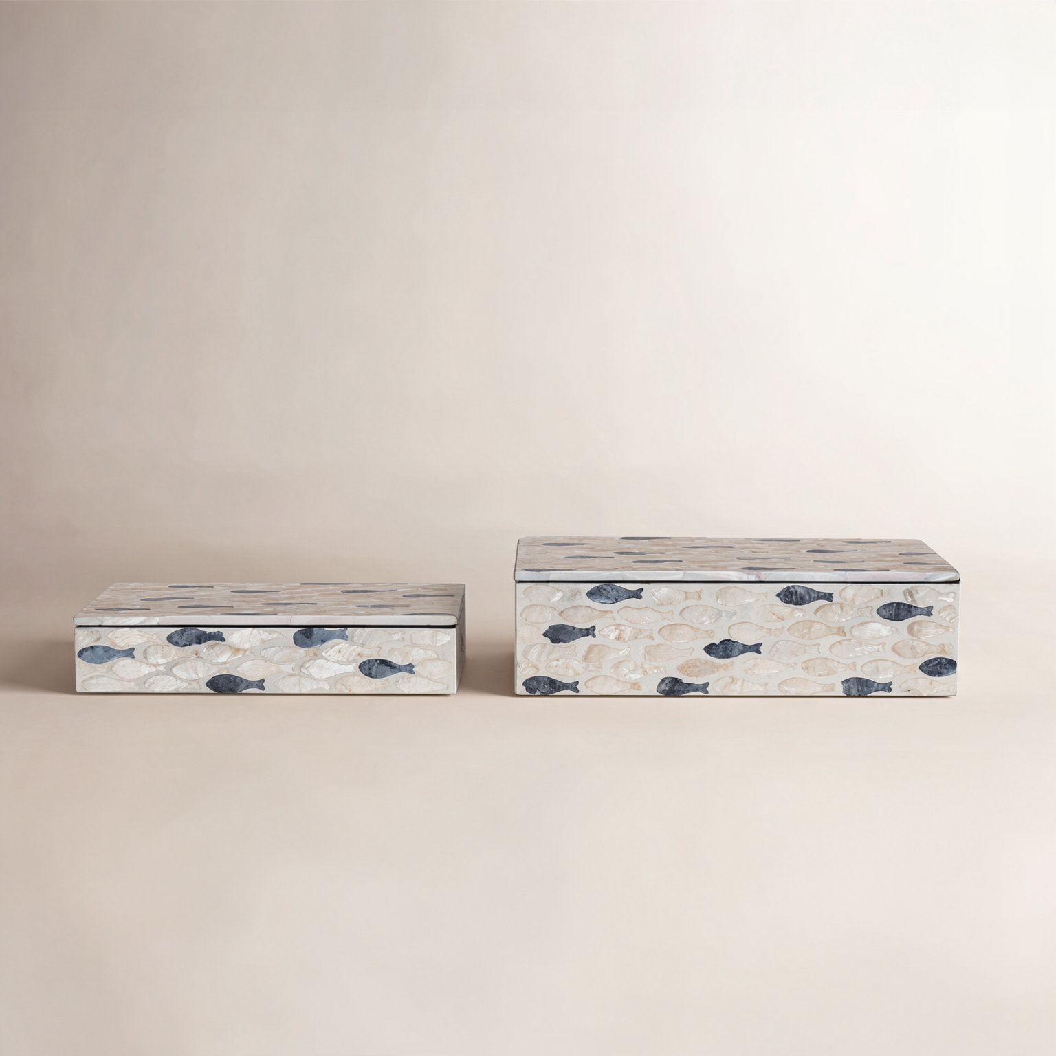 Wood and Capiz Fish Inlaid Box Set