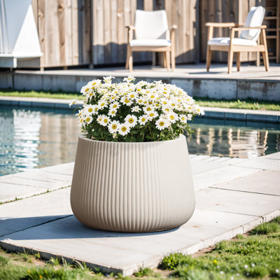 Off White Ribbed 15.55-Inch Round Planter