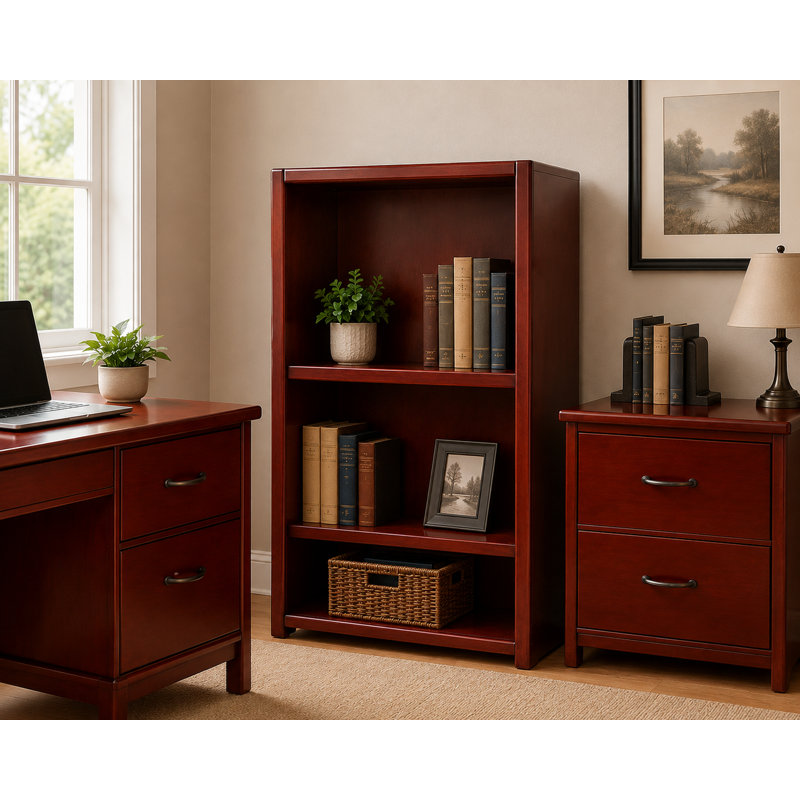 McKaylah Bookcase, European Red, (2 Shelf) 48” H x 32” W x 13” D