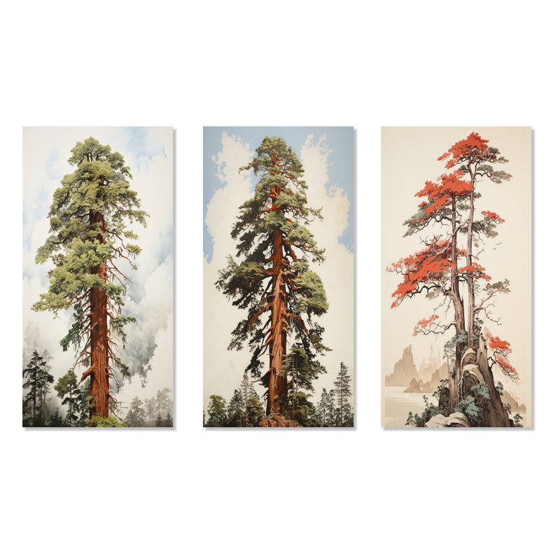 Redwoods Rise Solitude Landscape - Ensemble de 3 reproductions sur toile de séquoia, H 28 po x l 36 po, Toile tendue