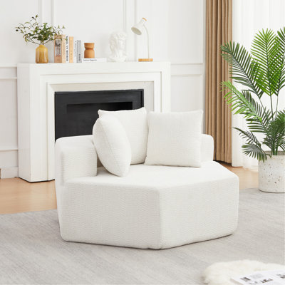 Méridienne simple hexagonale de 54 pouces de style moderne, avec des arrangements polyvalents et une conception modulaire; Ce canapé revêtu de chenille est idéal pour les salons, les salles de jeux, les salons et les chambres à coucher.