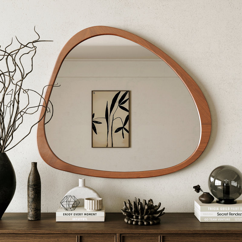 Miroir en bois massif 45 po Miroir mural asymétrique, Brun