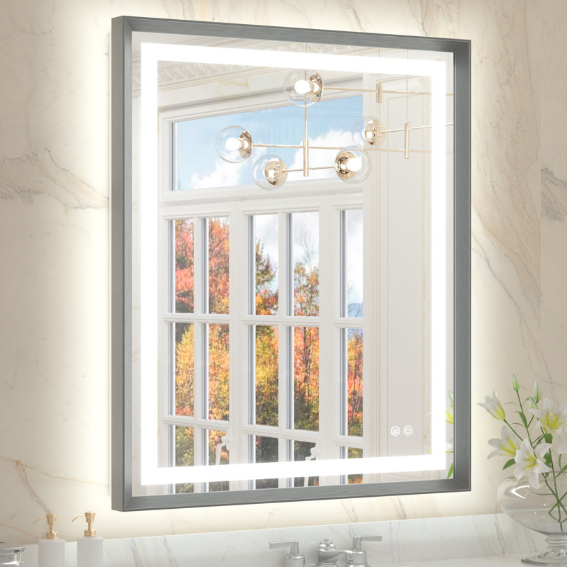 Miroir de salle de bain Dineen, 36 po x 28 po, Gris foncé