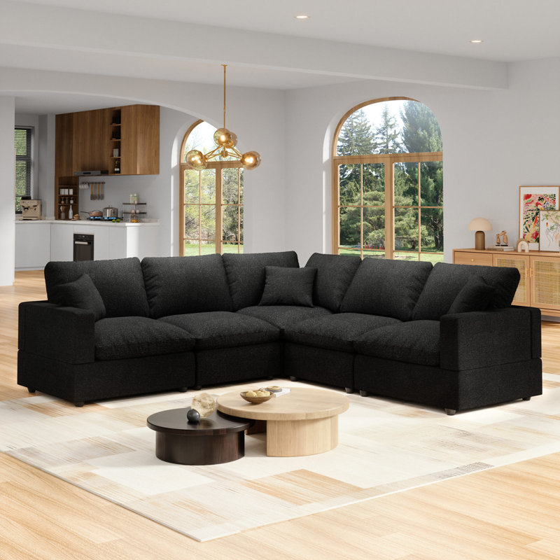 Canapé modulaire 5 places Comfy, Polyester noir