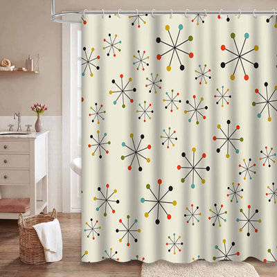 Rideau de douche imperméable à motif géométrique avec 12 crochets