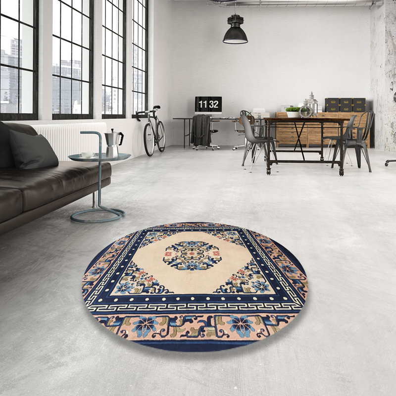 Tapis traditionnel bleu / beige Fuse, Rond 3 pi