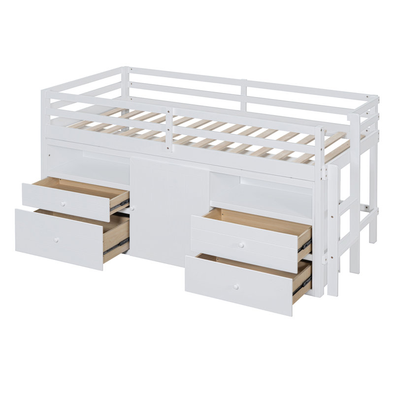 Jangro Kids Twin Loft Bed with Drawers, White