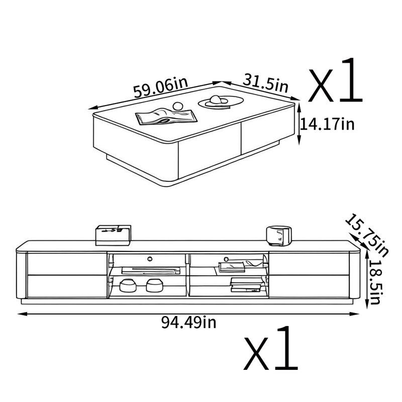 Italian style TV stand paired with coffee table