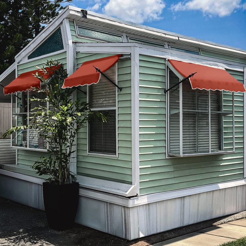 Awntech New Orleans Acrylic Fabric Fixed Awning with Iron Spear Arms, Terracotta, 31" H x 100.5" W x 16" D