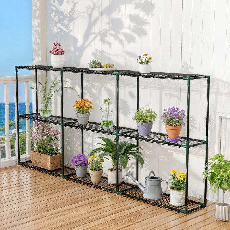 3-Tier Dark Green Metal Frame Plant Stand, 96" x 40" x 12" Flower Shelf for Indoor & Outdoor