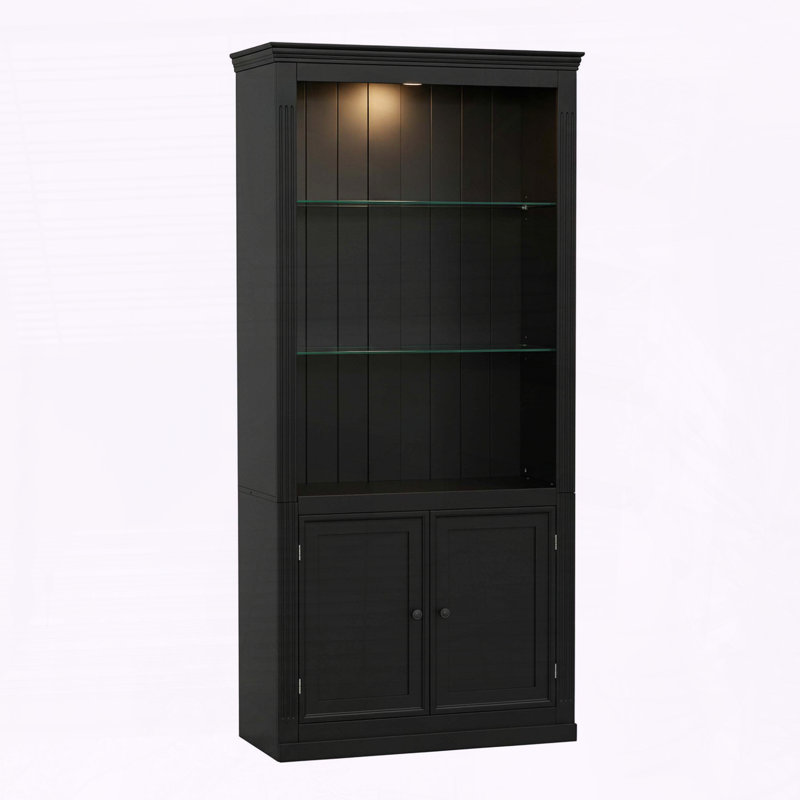 78.75"H 4-Tier Display Shelf with Dimmable Ceiling Light and Glass Doors, Black