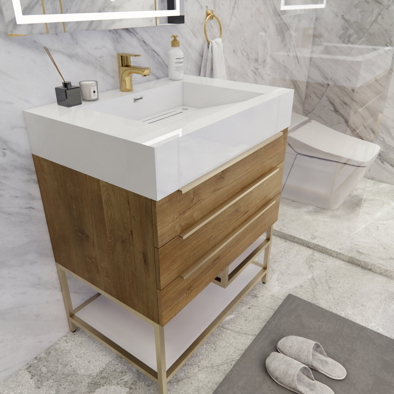 Glasgow 29.5'' Single Bathroom Vanity with Acrylic Top, Oak