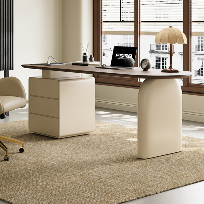 Bureau rectangulaire brun et beige en bois manufacturé, H 29,53 po x l 78,74 po x P 27,56 po