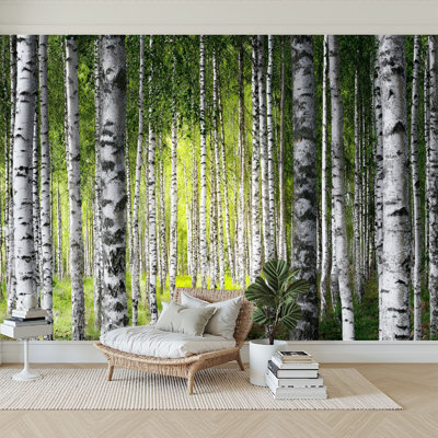 Peel and Stick Wallpaper 96" W x 69" H Modern Self Adhesive Wall Mural for Bedroom Birch trees