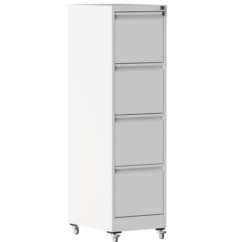 4 Drawer Vertical File Cabinet, White, On Wheels, Secure Storage For Documents, - Tilt Feature, Easy Mobility, Low Maintenance Surface Lockable Metal Cabinet Home And Office, Flexible With Adjustable