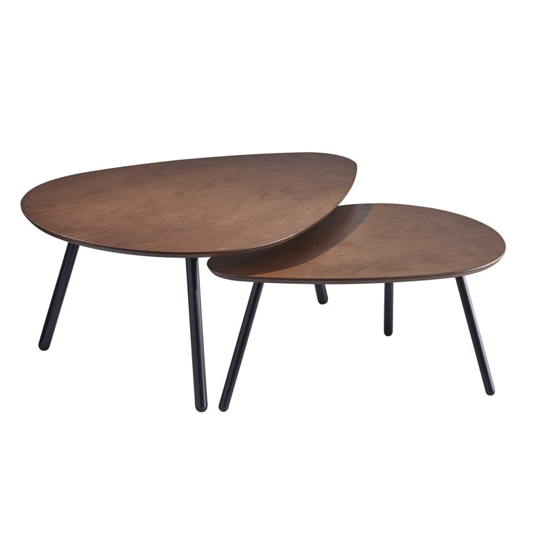  Ensemble transitionnel de deux tables gigognes en bois et métal brun et noir