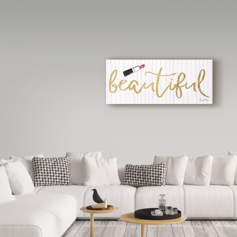 « pense rose iv or », art textuel sur toile tendue, H 20 po x l 47 po x P 2 po