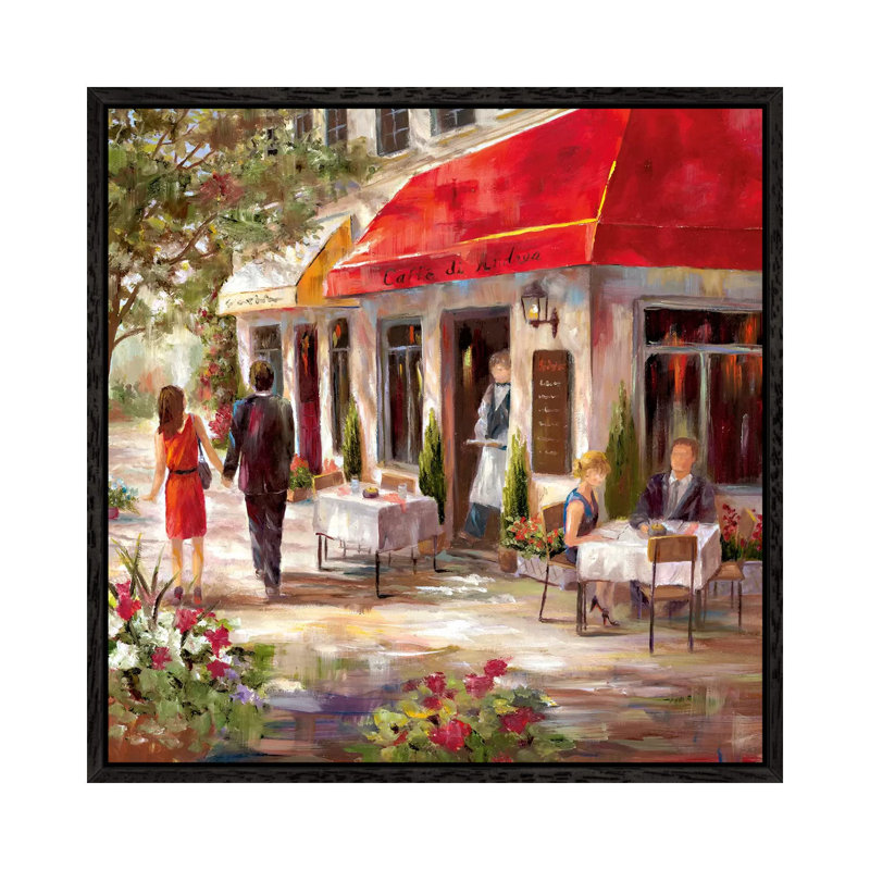 Café Afternoon II by Nan - Painting on Canvas, 45.72 cm H x 45.72 cm W, Black Framed