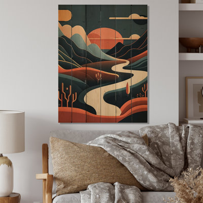 Pine Tree In Graphic Terra Cotta Mountains II - Landscape Mountains Wall Art Print