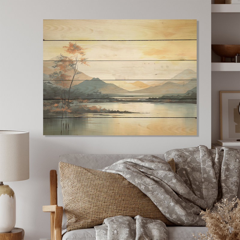 River River In Minimal Canada - Art montagnard sur bois de pin naturel, H 10 po x l 20 po