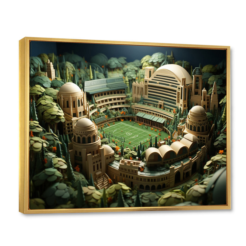 Koldo Stadiums, champ de gloire sur toile, Cadre flottant doré, H 34 po x l 44 po x P 1,5 po