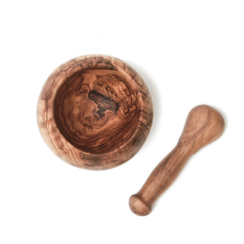 Handcrafted Natural Olive Wood Mortar and Pestle Set, 5-Inch