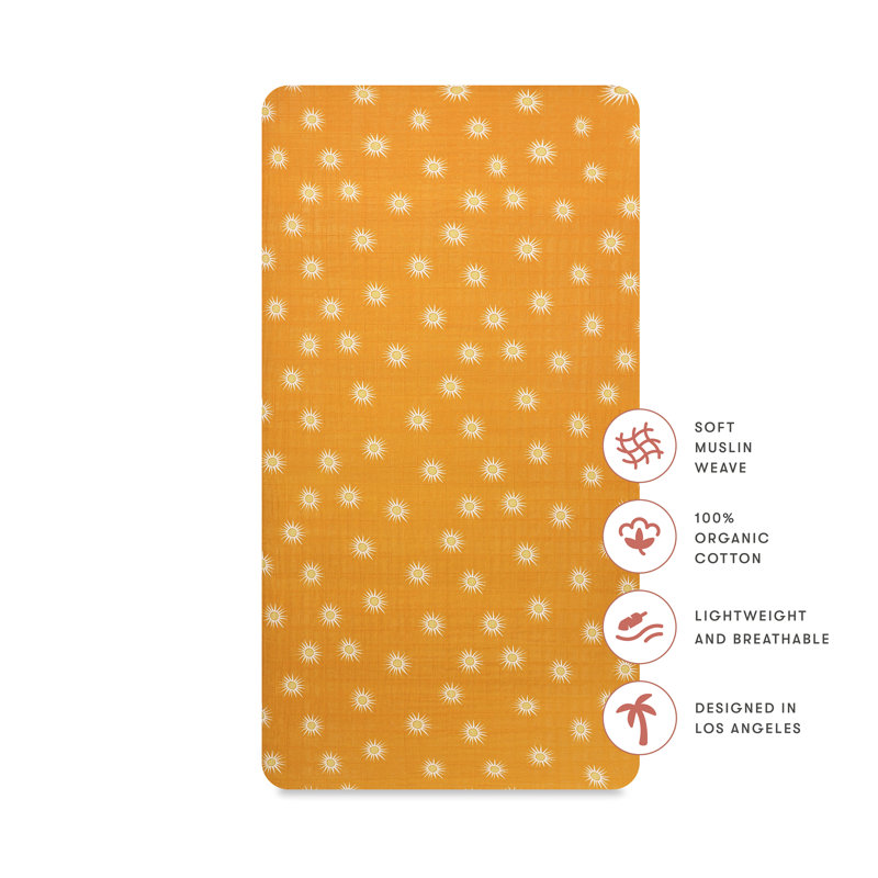Golden Hour Organic Cotton Toddler Crib Sheet with Sunburst Pattern