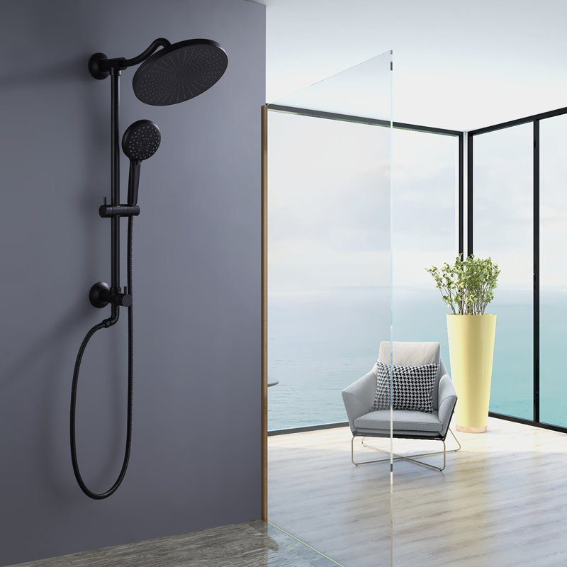 All‑In‑One Shower System Kit-Wall Mounted Shower Faucet System with Rainfall Shower Head & 4‑Function Handheld