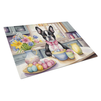 Decorating Easter Boston Terrier Glass Cutting Board